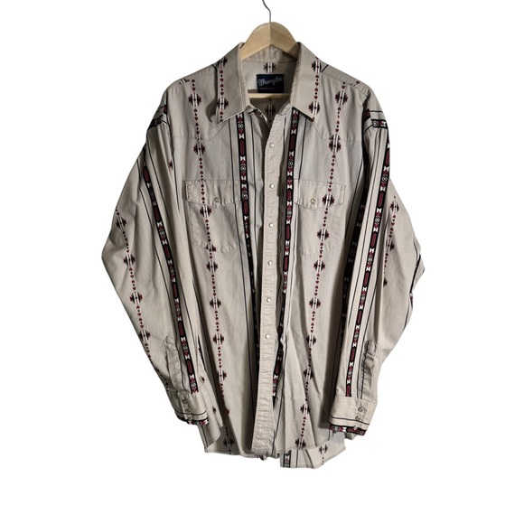 Vintage Wrangler Western Aztec Peal Snap Button Up Long Sleeve Men's 3XL - Picture 1 of 7
